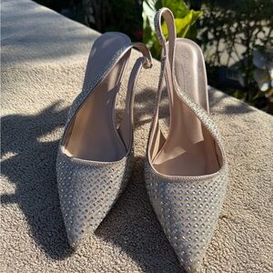 Anne Michelle Silver Rhinestone Slingback Heels